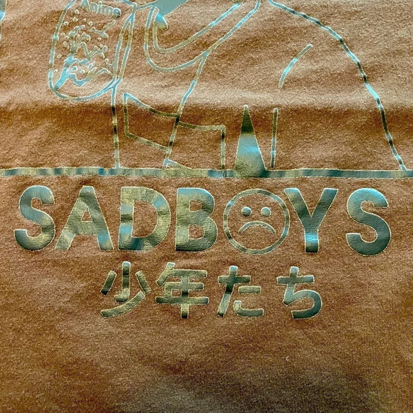 RUMWE 100% cotton S tee Brown shortsleeve “SADBOYS” graphic in black - Picture 6 of 6